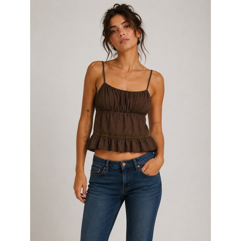 Y2K F.A.N.G Cami Tank Top Womens Size S Brown Boho Fairycore Indie
